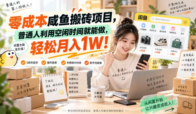 零成本咸鱼搬砖项目，普通人利用空闲时间就能做，轻松月入1W！【揭秘】 - 来及网络