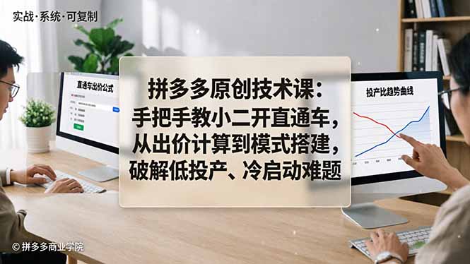 拼多多原创技术课：手把手教小二开直通车，从出价计算到模式搭建，破解低投产、冷启动难题 - 来及网络