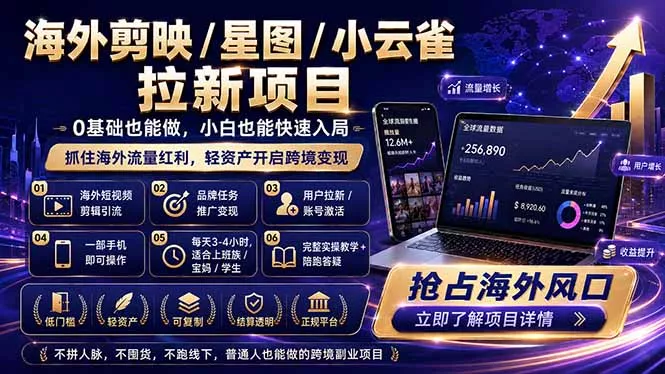 海外剪映 / 星图 / 小云雀拉新项目 普通人也能上手的跨境流量变现副业 - 来及网络