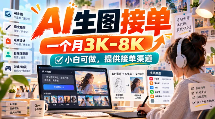 AI生图接单，一个月3K-8K，小白可做，提供接单渠道 - 来及网络