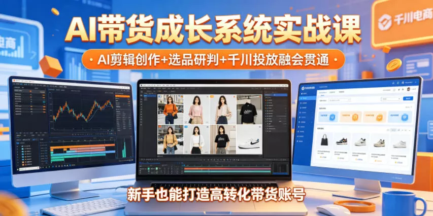 AI带货成长系统实战课，AI剪辑创作+选品研判+千川投放融会贯通，新手也能打造高转化带货账号(更新2026年) - 来及网络