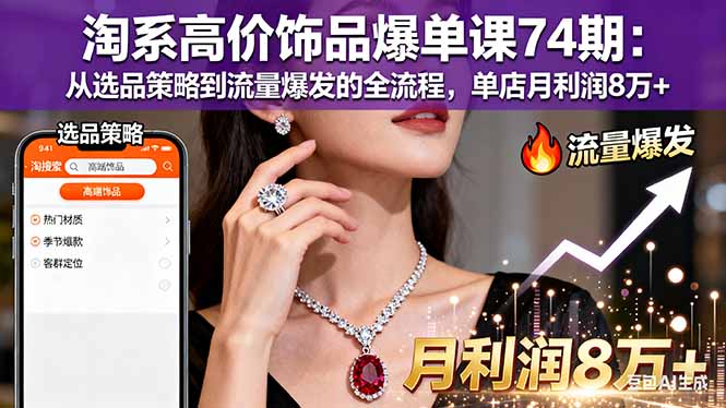 淘系高价饰品爆单课74期：从选品策略到流量爆发的全流程，单店月利润8万+ - 来及网络