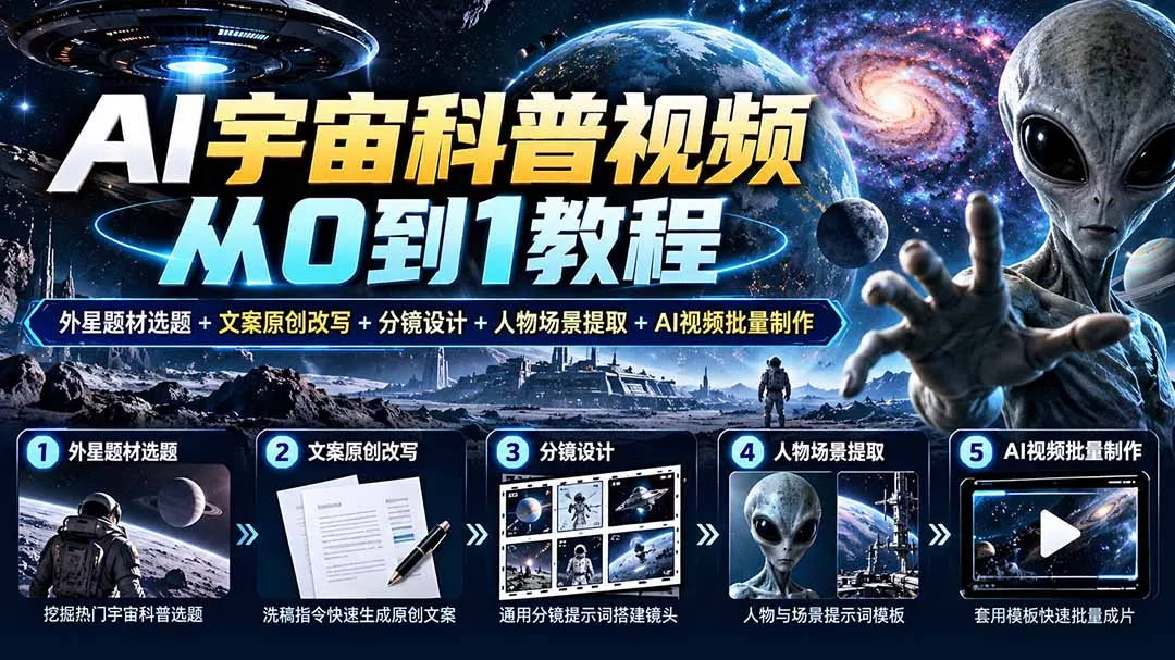 AI宇宙科普视频从0到1教程｜外星题材选题+文案原创改写+分镜设计+人物场景提取+AI视频批量制作 - 来及网络