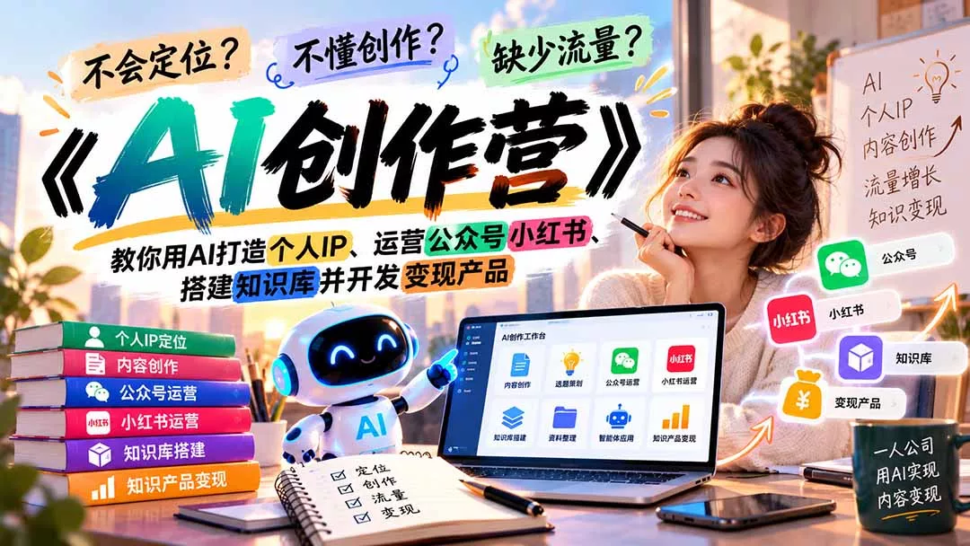 不会定位、不懂创作、缺少流量？《AI创作营》教你用AI打造个人IP、运营公众号小红书、搭建知识库并开发变现产品 - 来及网络