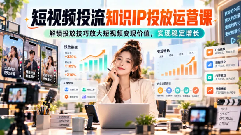 短视频投流知识IP投放运营课，解锁投放技巧放大短视频变现价值，实现稳定增长 - 来及网络