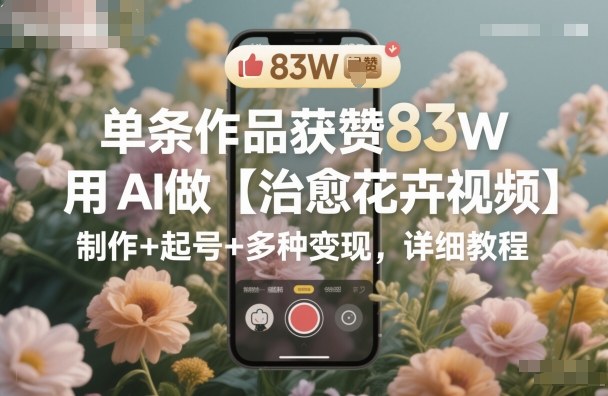 单条作品获赞83W，用AI做【治愈花卉视频】，制作+起号+多种变现，详细教程 - 来及网络