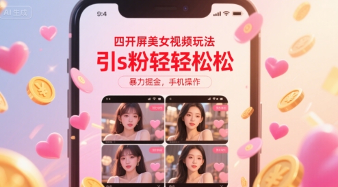 四开屏美女视频玩法，引s粉轻轻松松，暴力掘金，手机操作【揭秘】 - 来及网络