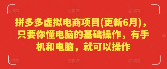 拼多多虚拟电商项目(更新6月)，只要你懂电脑的基础操作，有手机和电脑，就可以操作 - 来及网络