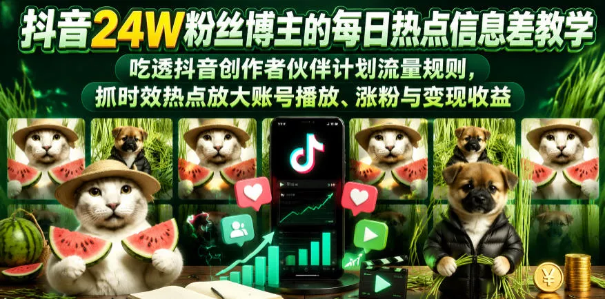 抖音24W粉丝博主的每日热点信息差教学，吃透创作者伙伴计划流量规则，抓时效热点放大账号播放、涨粉与变现收益 - 来及网络