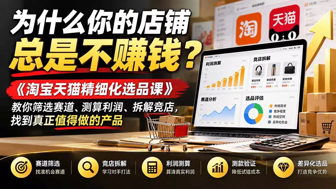 为什么你的店铺总是不赚钱？《淘宝天猫精细化选品课》教你筛选赛道、测算利润、拆解竞店，找到真正值得做的产品 - 来及网络
