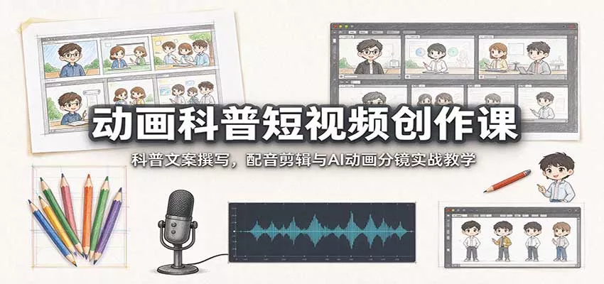 动画科普短视频创作课：科普文案撰写，配音剪辑与AI动画分镜实战教学 - 来及网络