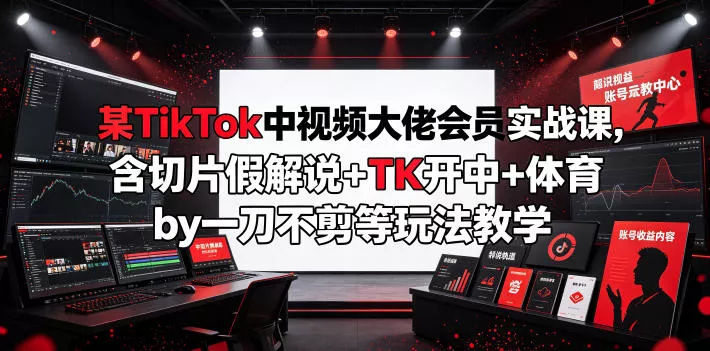 某TikTok中视频大佬会员实战课，含切片假解说+TK开中+体育by一刀不剪等玩法教学 - 来及网络