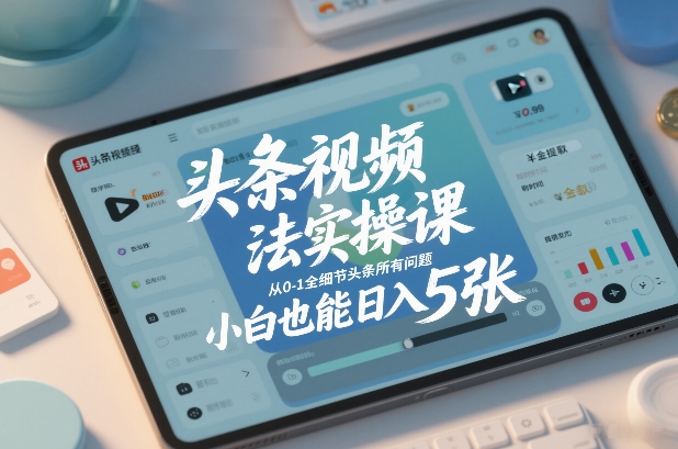 头条视频玩法实操课，从0-1全细节头条所有问题，小白也能日入5张 - 来及网络