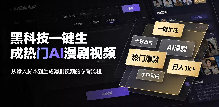 黑科技一键生成热门AI漫剧视频，十秒钟即可搞定，小白也能日入1k+【揭秘】 - 来及网络