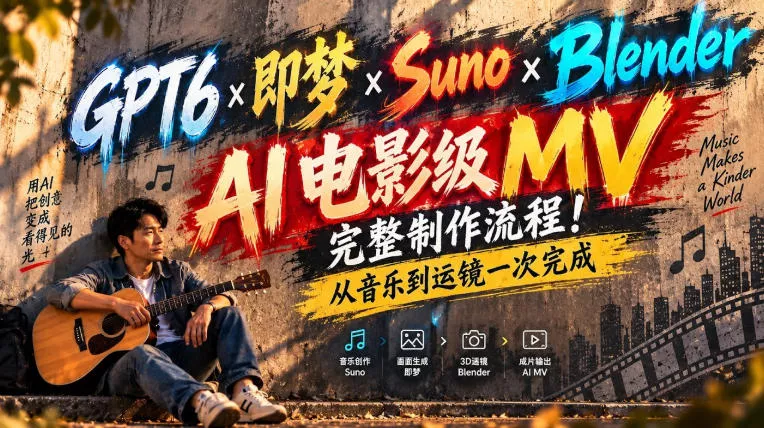 GPT6×即梦×Suno×Blender｜AI电影级MV完整制作流程！从音乐到运镜一次完成！ - 来及网络