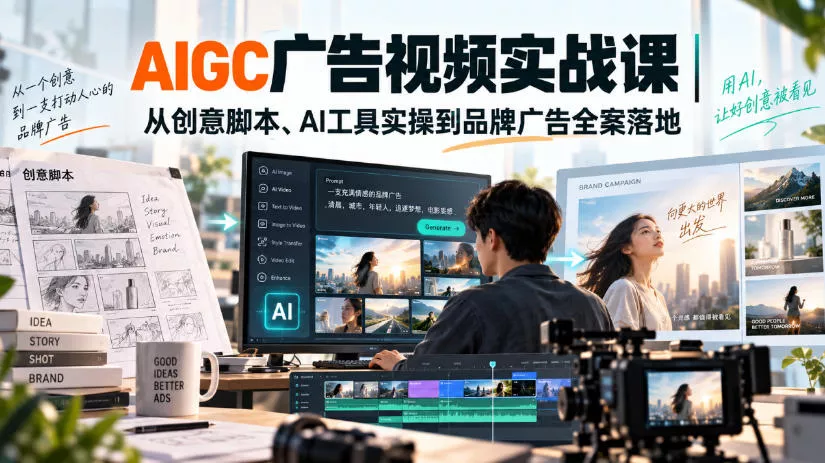 AIGC广告视频实战课｜从创意脚本、AI工具实操到品牌广告全案落地 - 来及网络