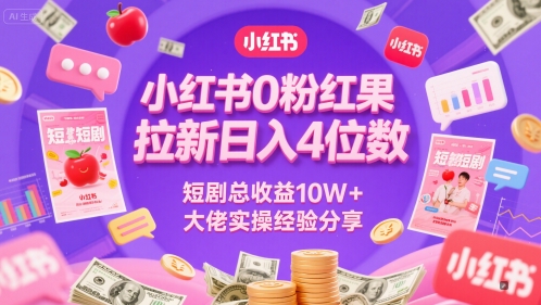 小红书0粉红果短剧拉新日入4位，数短剧总收益10W+大佬实操经验分享 - 来及网络