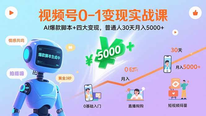 （15917期）视频号0-1变现实战课：AI爆款脚本+四大变现，普通人30天月入5000+ - 来及网络