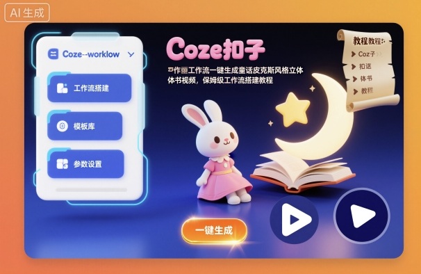 Coze扣子工作流一键生成童话皮克斯风格立体书视频，保姆级工作流搭建教程 - 来及网络