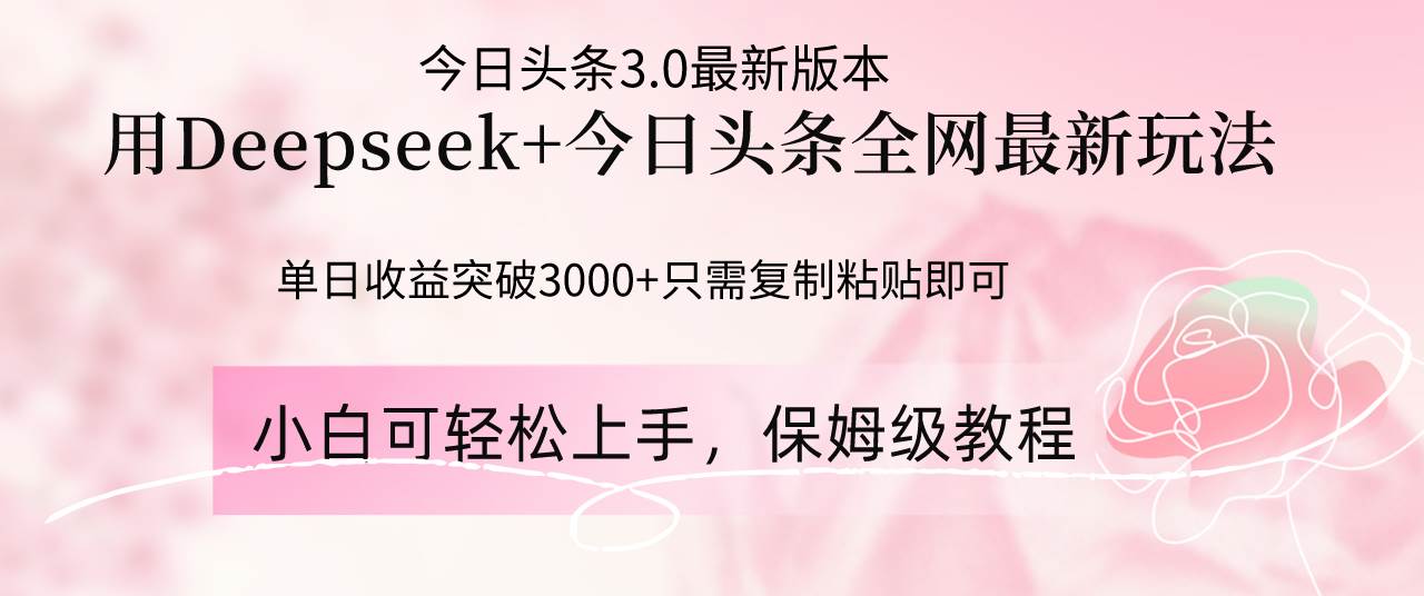 （14452期）Deepseek结合今日头条全网最新玩法，单日收益突破3000+，只需要简单的… - 来及网络