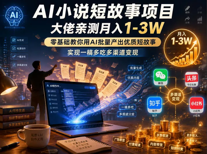 AI小说短故事项目，大佬亲测月入1-3W，零基础教你用AI批量产出优质短故事，实现一稿多吃多渠道变现(更新0910) - 来及网络