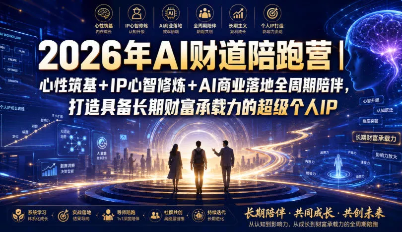 2026年AI财道陪跑营｜心性筑基+IP心智修炼+AI商业落地全周期陪伴，打造具备长期财富承载力的超级个人IP - 来及网络