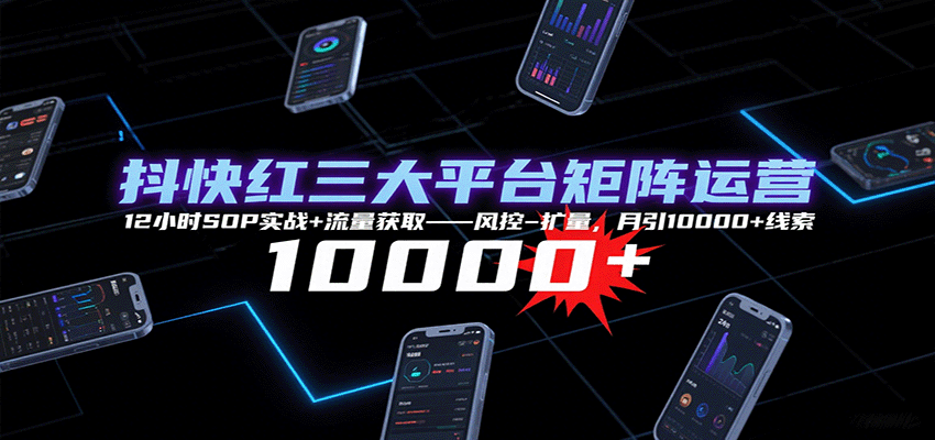 抖快红三大平台矩阵运营，12小时SOP实战+流量获取-风控-扩量，月引10000+线索 - 来及网络