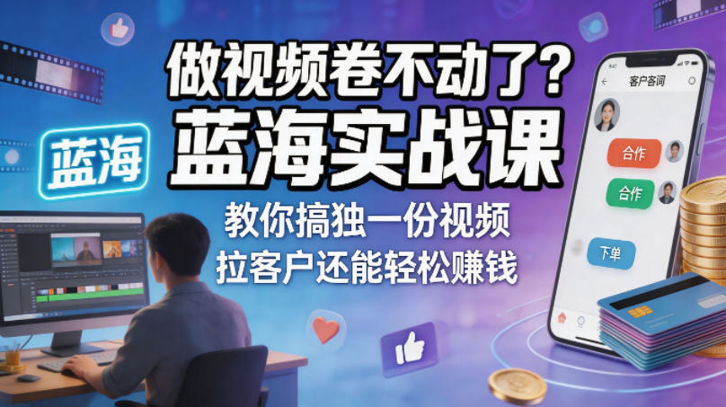 做视频卷不动了？蓝海实战课教你搞独一份视频，拉客户还能轻松賺钱！【原创双语字幕】 - 来及网络