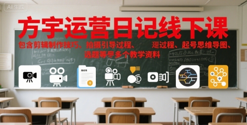 方宇运营日记线下课，包含剪辑制作技巧、拍摄引导过程、起号思维导图、选题等多个教学资料 - 来及网络