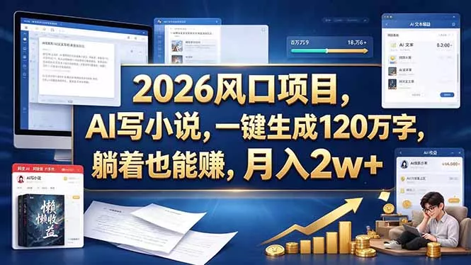 2026 风口项目，AI 写小说，一键生成 120 万字，躺着也能赚，月入 2w + - 来及网络