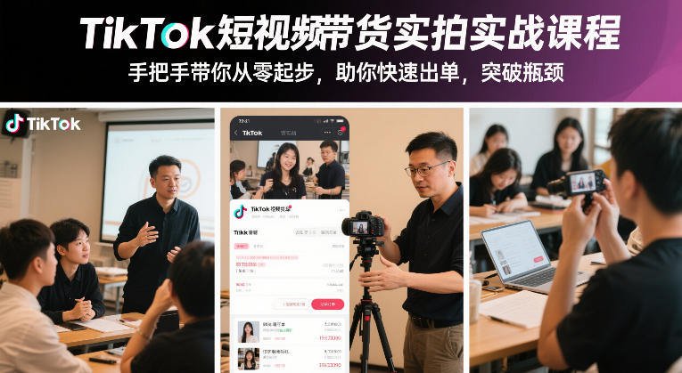 TikTok短视频带货实拍实战课程，手把手带你从零起步，助你快速出单，突破瓶颈 - 来及网络