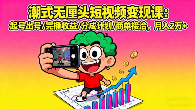 （16023期）潮式无厘头短视频变现课：起号出号/完播收益/分成计划/商单接洽，月入2万+ - 来及网络