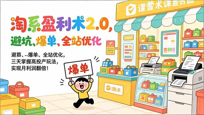 淘系盈利术2.0，避坑、爆单、全站优化，三天掌握高投产玩法，实现月利润翻倍！ - 来及网络