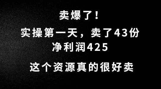 这个资源，需求很大，实操第一天卖了43份，净利润425【揭秘】 - 来及网络