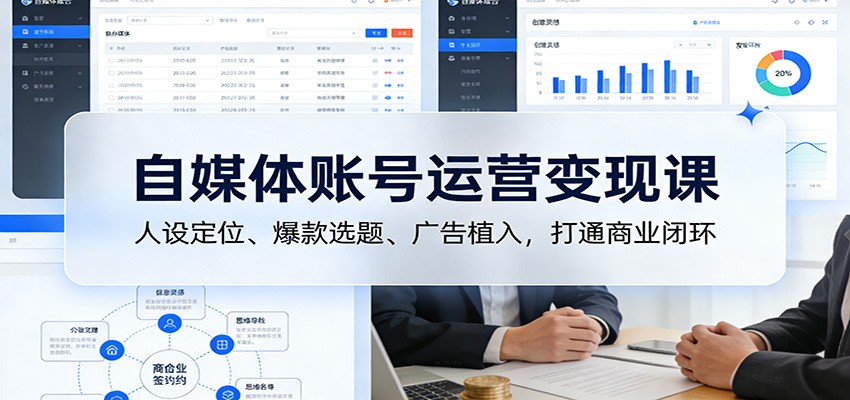 自媒体账号运营变现课：人设定位、爆款选题、广告植入，打通商业闭环 - 来及网络