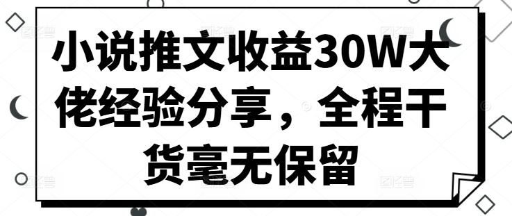 小说推文收益30W大佬经验分享，全程干货毫无保留 - 来及网络