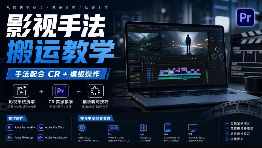 影视手法搬运教学，手法配合CR+模板操作，需要电脑，提供软件+配置参数 - 来及网络