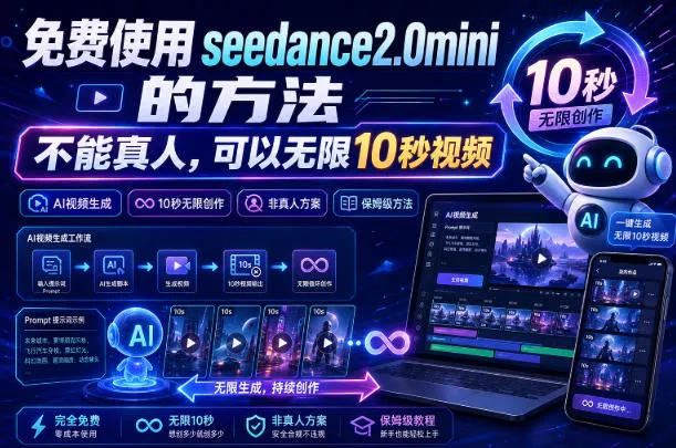 免费使用seedance2.0mini的方法，不能真人，可以无限10秒视频，9图+3音频参考 - 来及网络