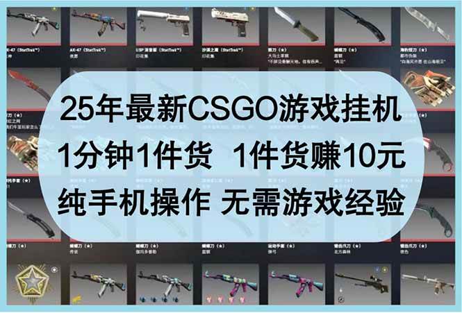 （14439期）25年最新CSGO游戏挂机，1分钟1件货，1件货赚10元 纯手机操作 无需游戏经验 - 来及网络
