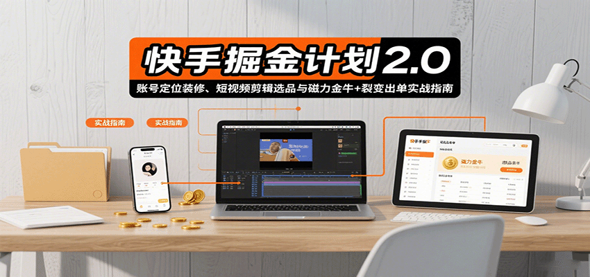 快手掘金计划2.0，账号定位装修、短视频剪辑选品与磁力金牛+裂变出单实战指南 - 来及网络