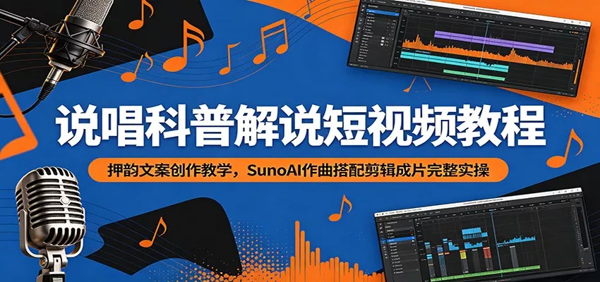 说唱科普解说短视频教程：押韵文案创作教学，SunoAI作曲搭配剪辑成片完整实操 - 来及网络
