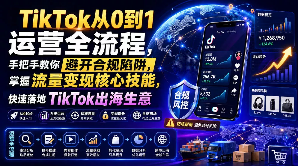 TikTok从0到1运营全流程，手把手教你避开合规陷阱，掌握流量变现核心技能，快速落地TikTok出海生意(更新8月) - 来及网络