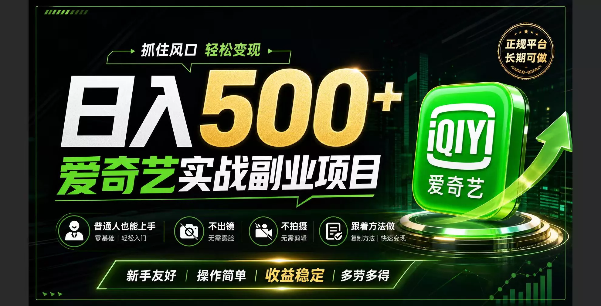 普通人必做的爱奇艺赛道变现!稳定日500+,翻身的机会真来了!抓住风口！ - 来及网络