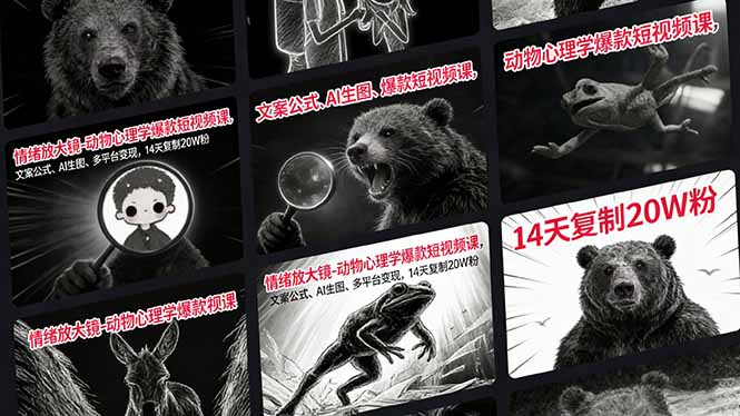 情绪放大镜-动物心理学爆款短视频课，文案公式、AI生图、多平台变现，14天复制20W粉 - 来及网络