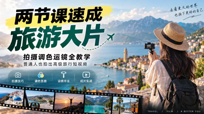 两节课速成旅游大片｜拍摄调色运镜全教学，普通人也拍出高级旅行短视频 - 来及网络