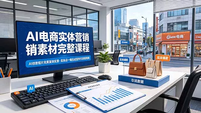 AI电商实体营销素材完整课程，AI创意短片完美复刻实景，实体店一键生成宣传引流短视频 - 来及网络