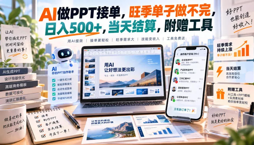 AI做PPT接单，旺季单子做不完，日入500+，当天结算，附赠工具【揭秘】 - 来及网络