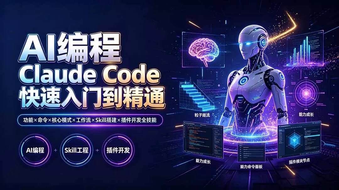 AI编程 Claude Code快速入门到精通：功能×命令×核心模式×工作流×Skill搭建×插件开发全技能 - 来及网络