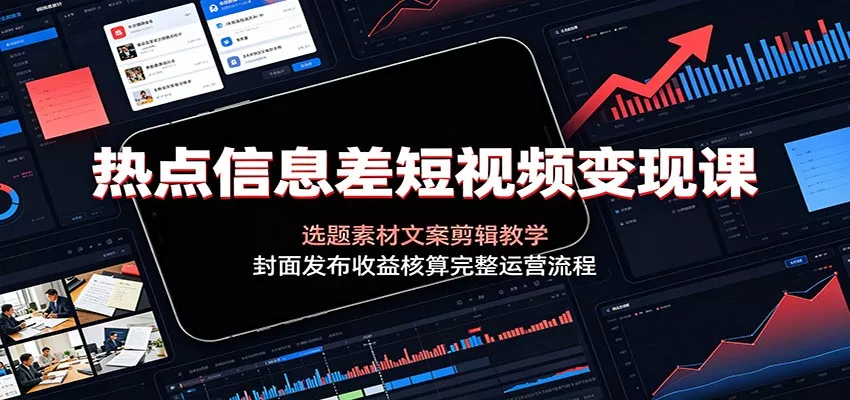 热点信息差短视频变现课：选题素材文案剪辑教学，封面发布收益核算完整运营流程 - 来及网络