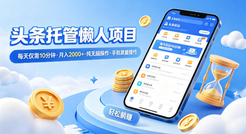 头条托管懒人项目，每天仅需10分钟，月入2000+，纯无脑操作，手机就能操作【揭秘】 - 来及网络